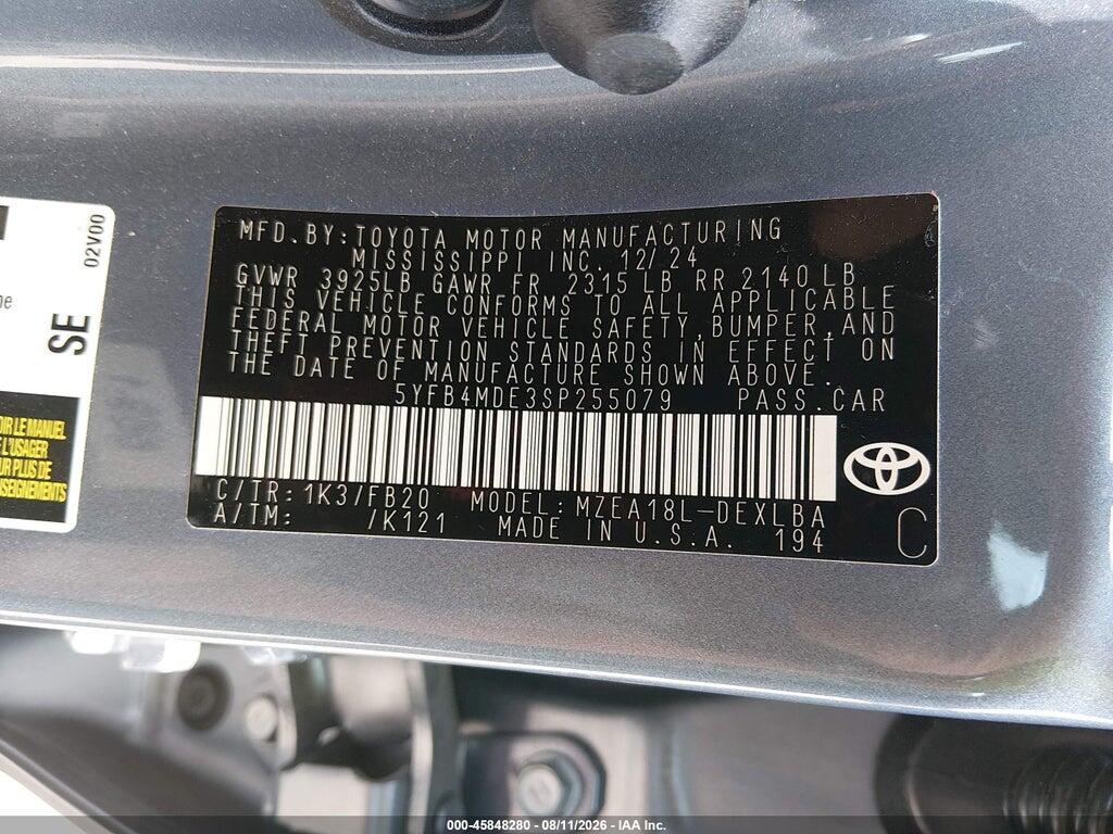 5YFB4MDE3SP255079 2025 TOYOTA COROLLA photo no. 9