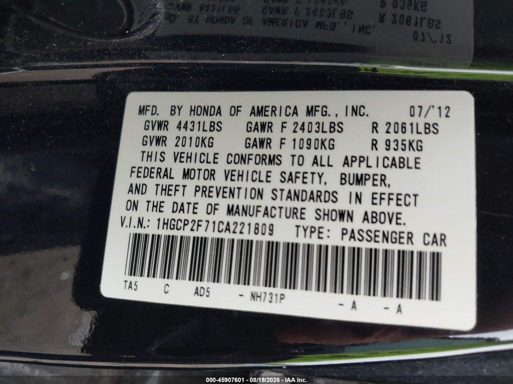 1HGCP2F71CA221809 2012 HONDA ACCORD photo no. 9