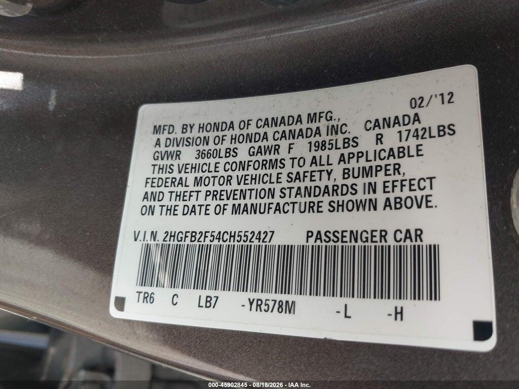2HGFB2F54CH552427 2012 HONDA CIVIC photo no. 9