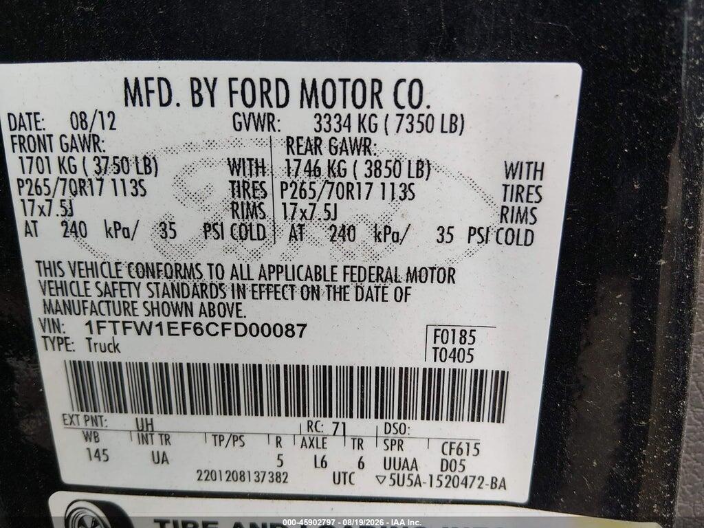 1FTFW1EF6CFD00087 2012 FORD F150 photo no. 9