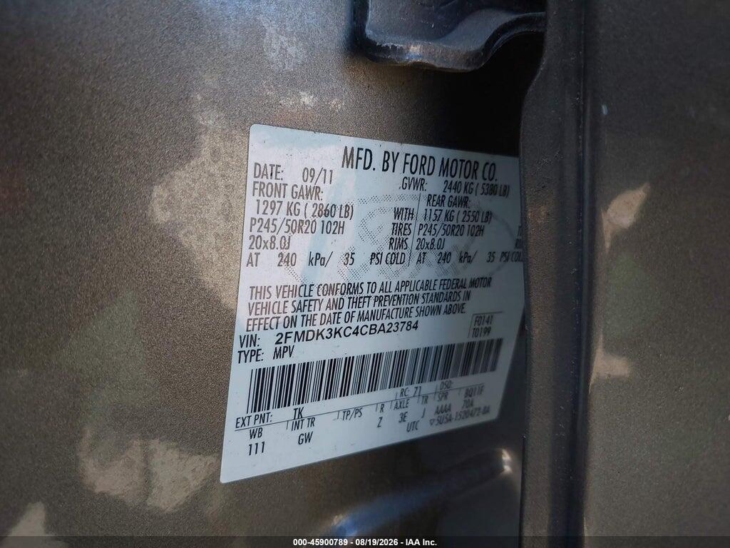 2FMDK3KC4CBA23784 2012 FORD EDGE photo no. 9