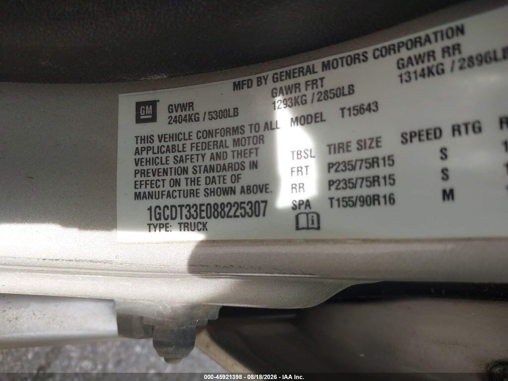 1GCDT33E088225307 2008 CHEVROLET COLORADO photo no. 9