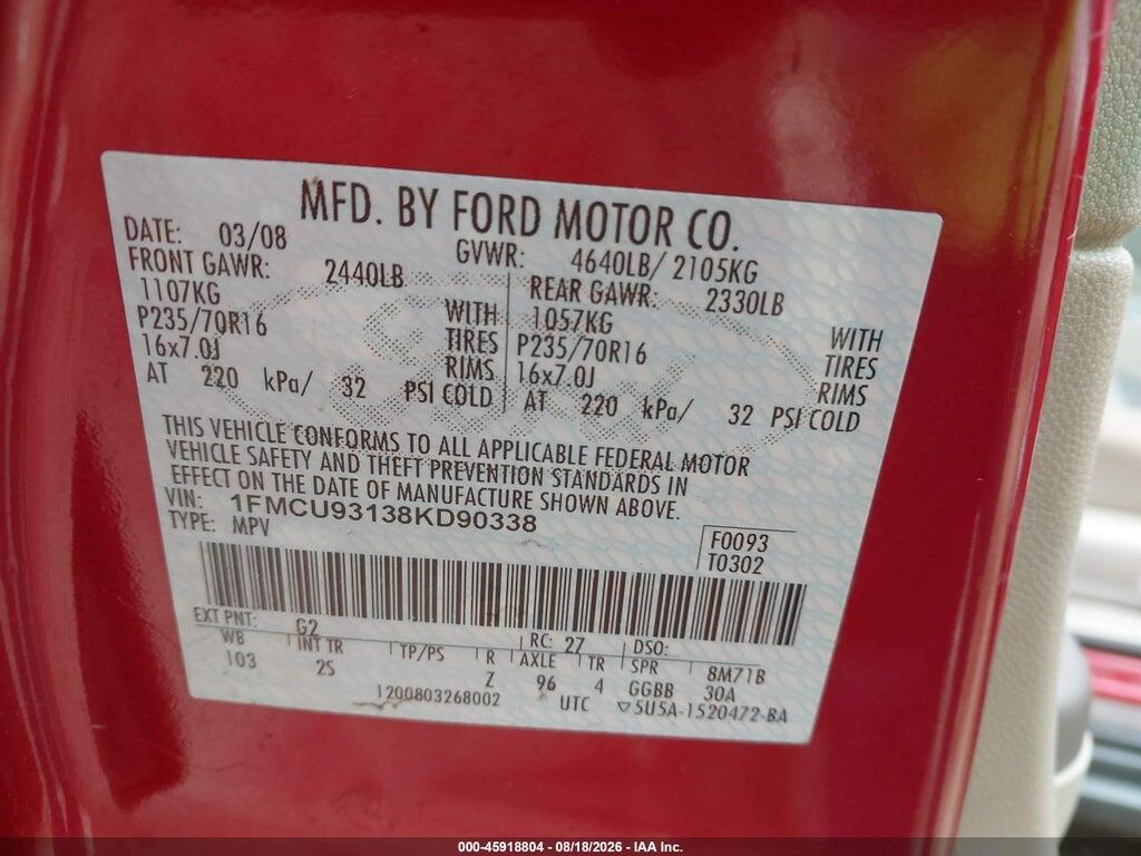1FMCU93138KD90338 2008 FORD ESCAPE photo no. 9