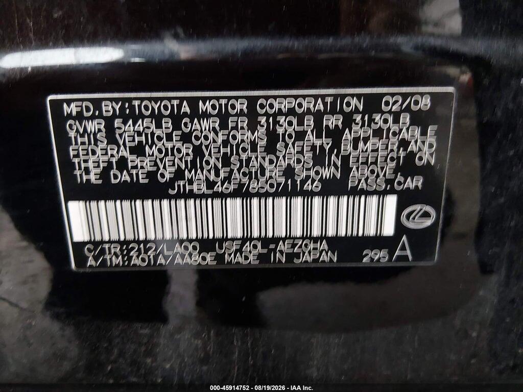 JTHBL46F785071146 2008 LEXUS LS 460 photo no. 9