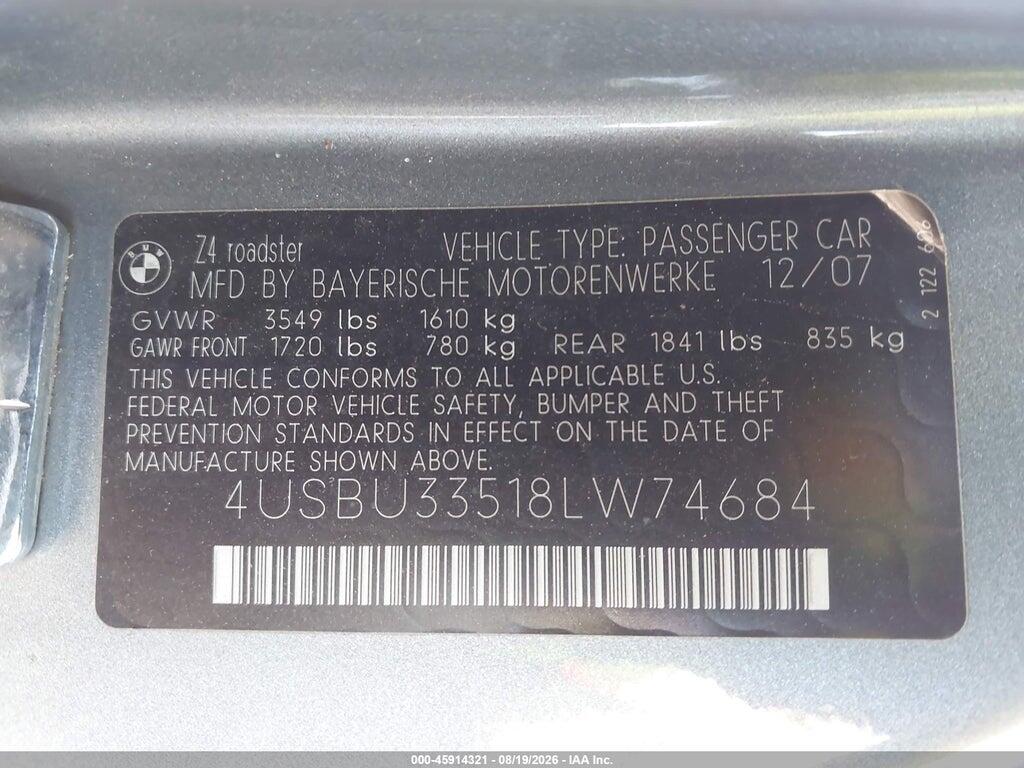 4USBU33518LW74684 2008 BMW Z4 photo no. 9