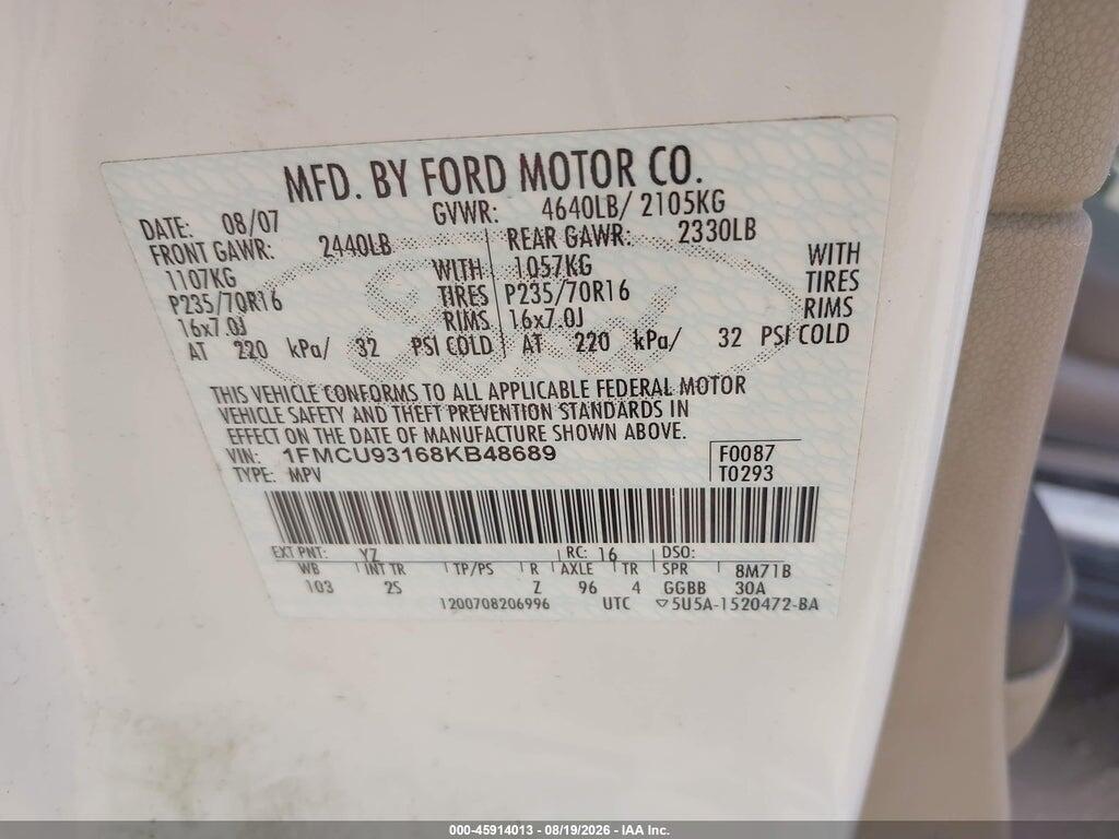 1FMCU93168KB48689 2008 FORD ESCAPE photo no. 9