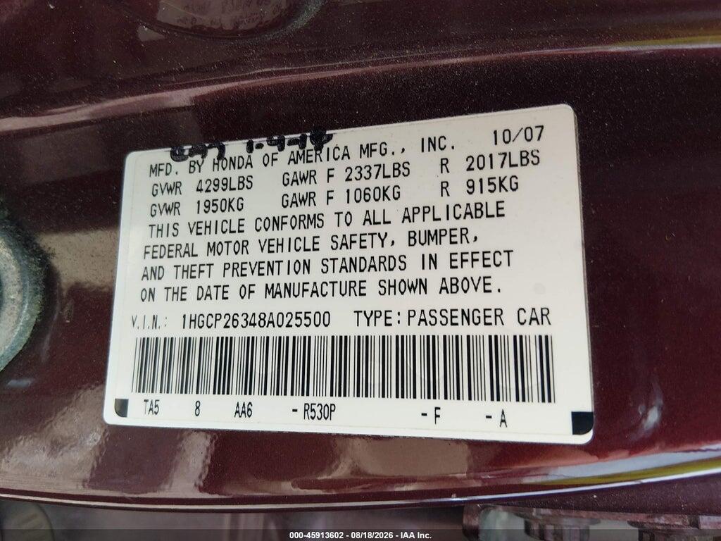 1HGCP26348A025500 2008 HONDA ACCORD photo no. 9