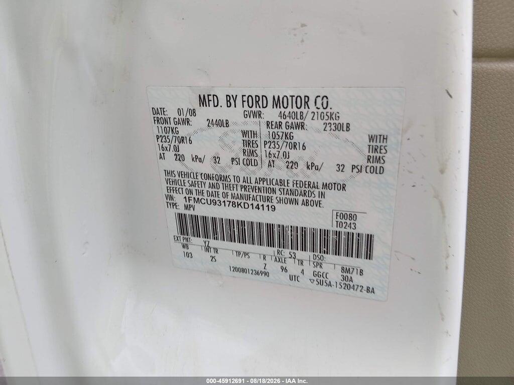 1FMCU93178KD14119 2008 FORD ESCAPE photo no. 9
