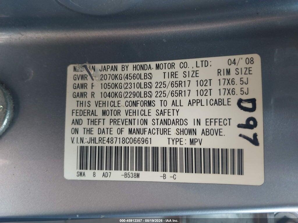 JHLRE48718C066961 2008 HONDA CR-V photo no. 9