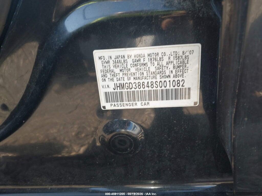 JHMGD38648S001082 2008 HONDA FIT photo no. 9