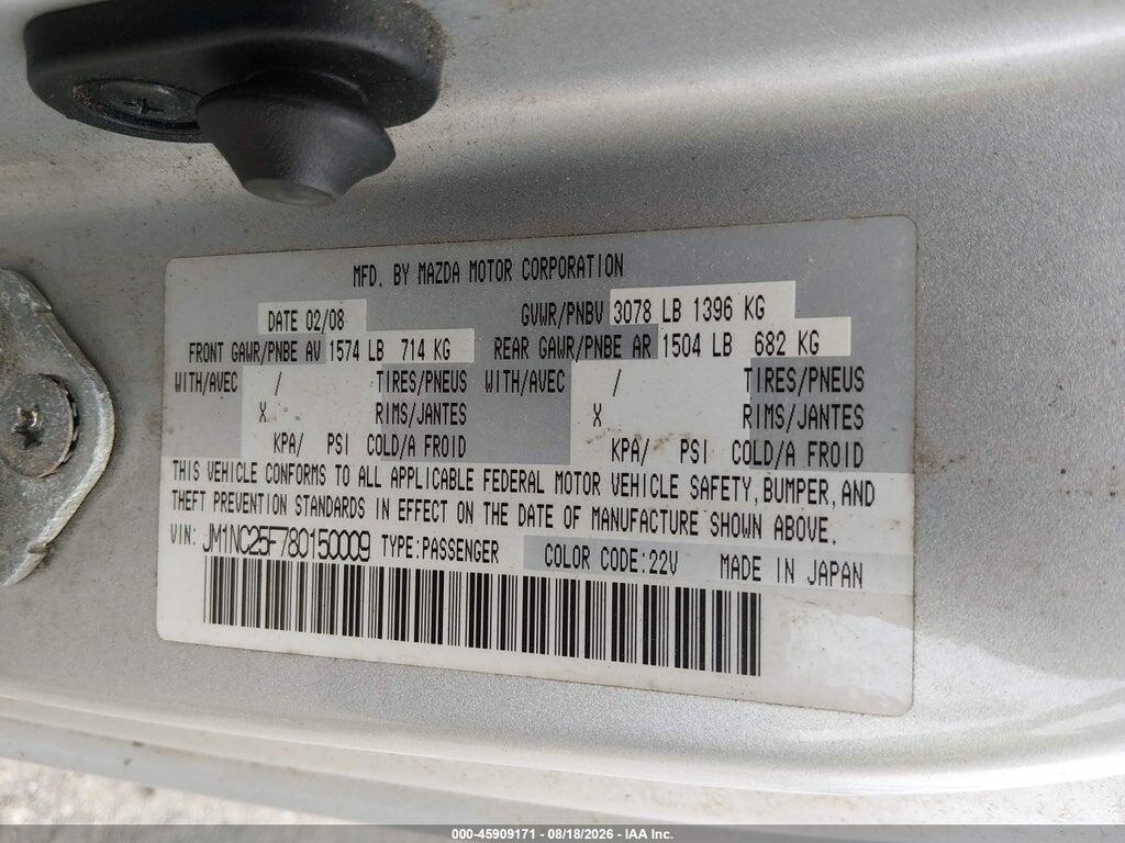 JM1NC25F780150009 2008 MAZDA MX-5 photo no. 9