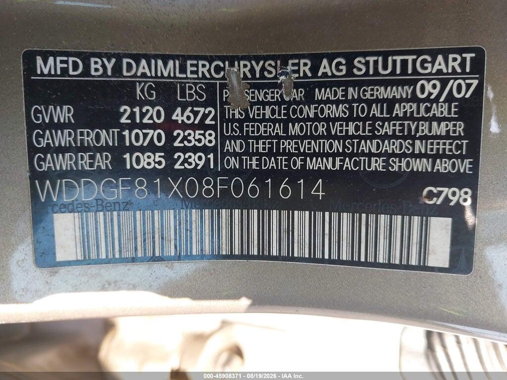 WDDGF81X08F061614 2008 MERCEDES-BENZ C 300 photo no. 9