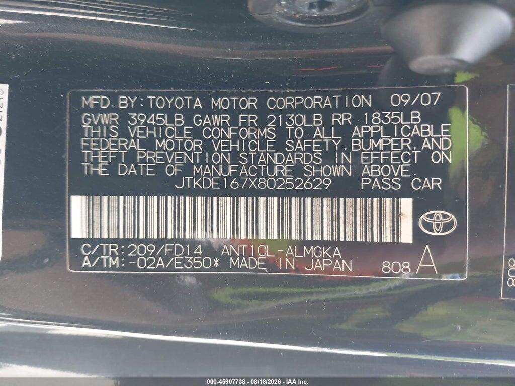 JTKDE167X80252629 2008 SCION TC photo no. 9
