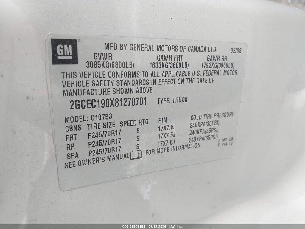 2GCEC190X81270701 2008 CHEVROLET SILVERADO 1500 photo no. 9