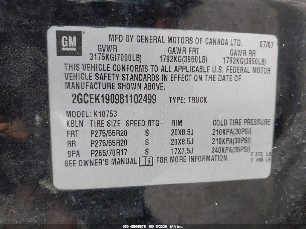 2GCEK190981102499 2008 CHEVROLET SILVERADO 1500 photo no. 9