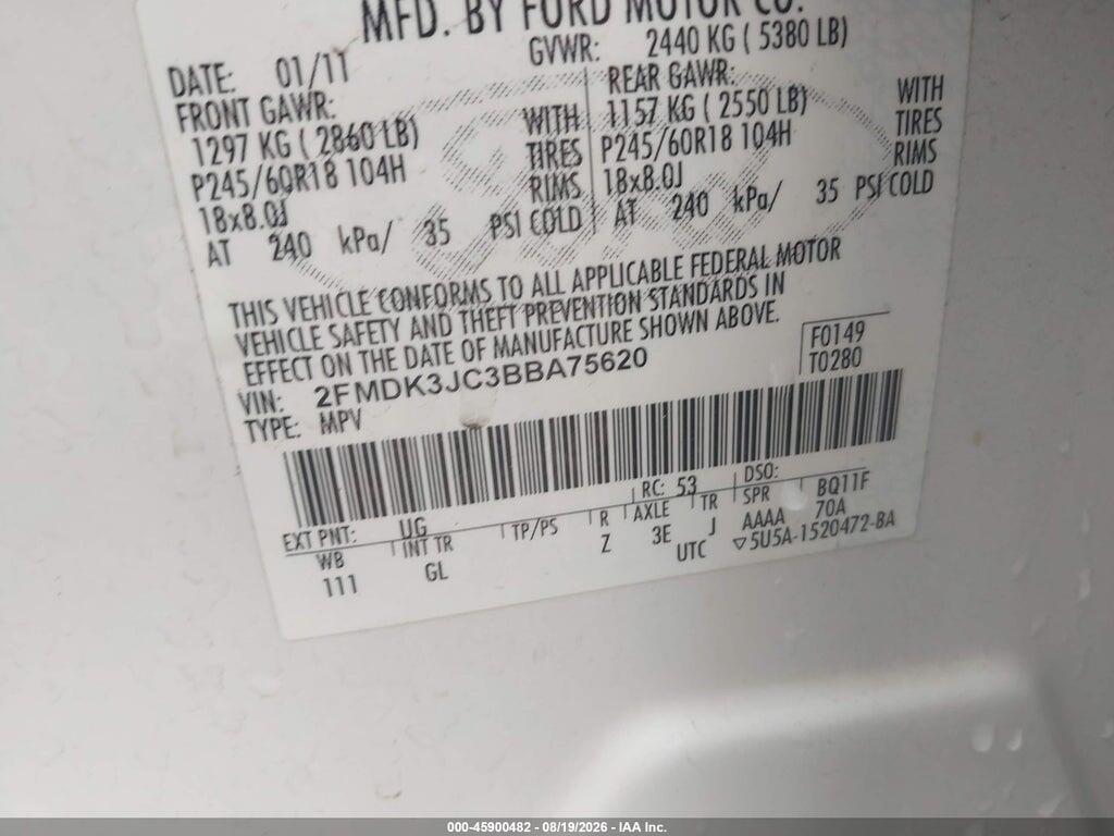 2FMDK3JC3BBA75620 2011 FORD EDGE photo no. 9
