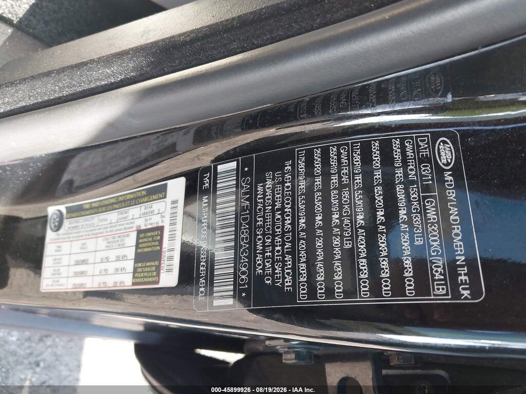 SALMF1D48BA349061 2011 LAND ROVER RANGE ROVER photo no. 9