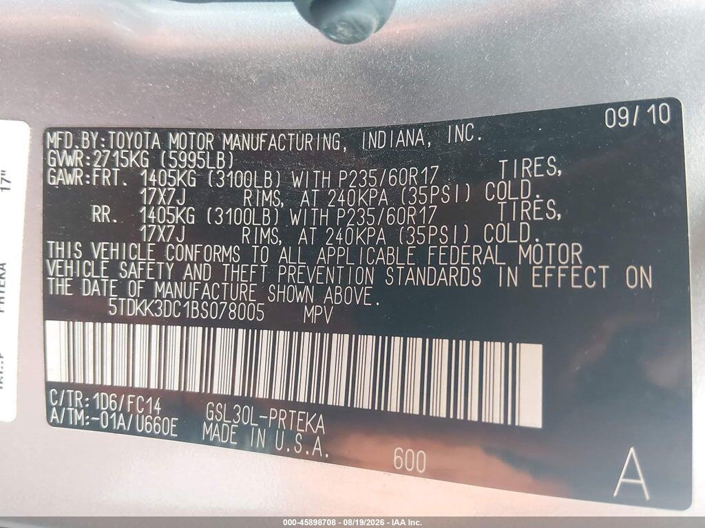 5TDKK3DC1BS078005 2011 TOYOTA SIENNA photo no. 9