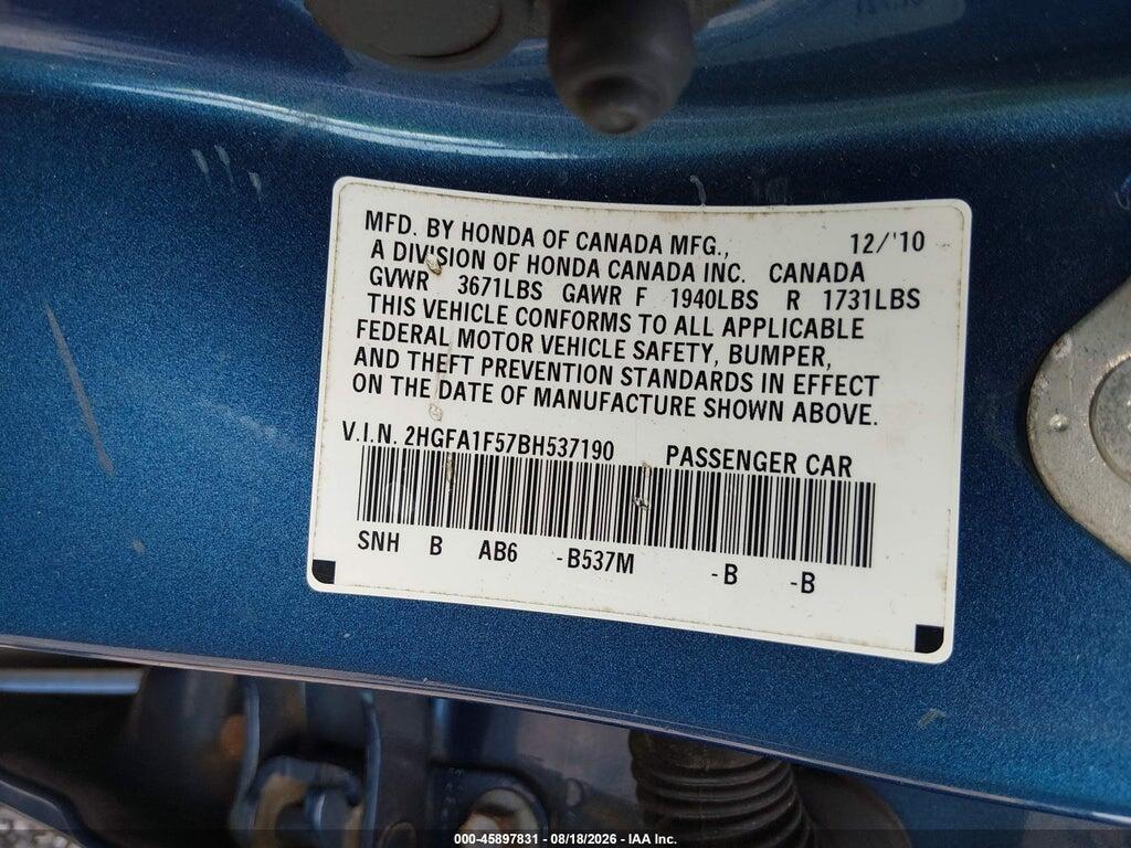 2HGFA1F57BH537190 2011 HONDA CIVIC photo no. 9