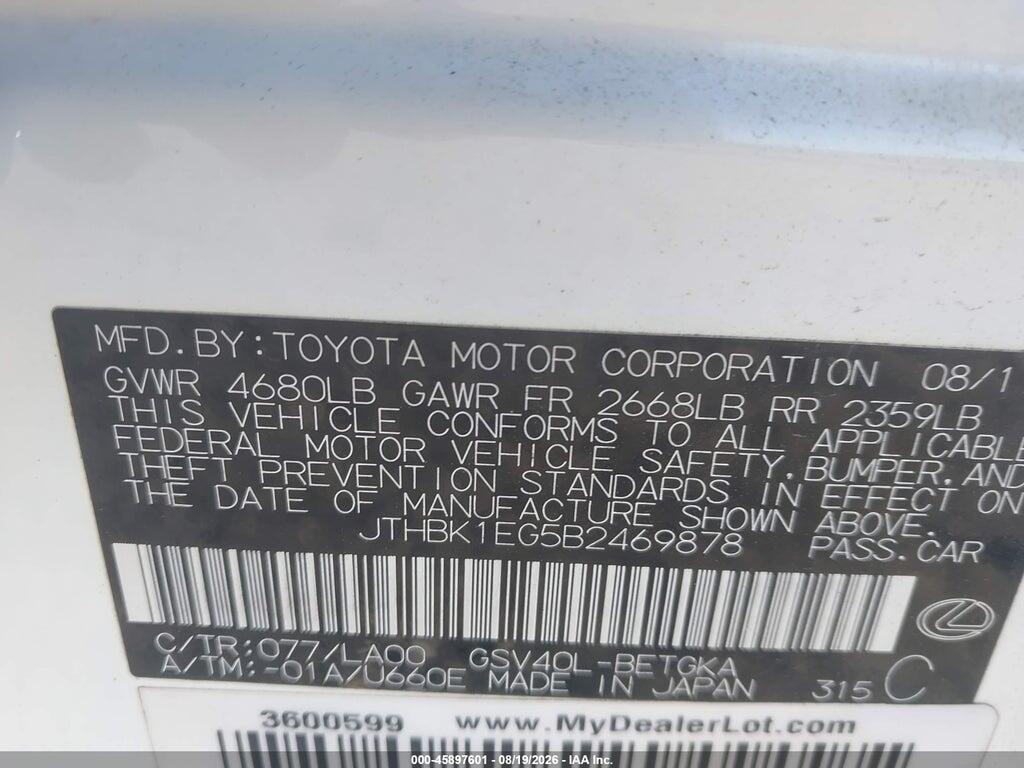 JTHBK1EG5B2469878 2011 LEXUS ES 350 photo no. 9