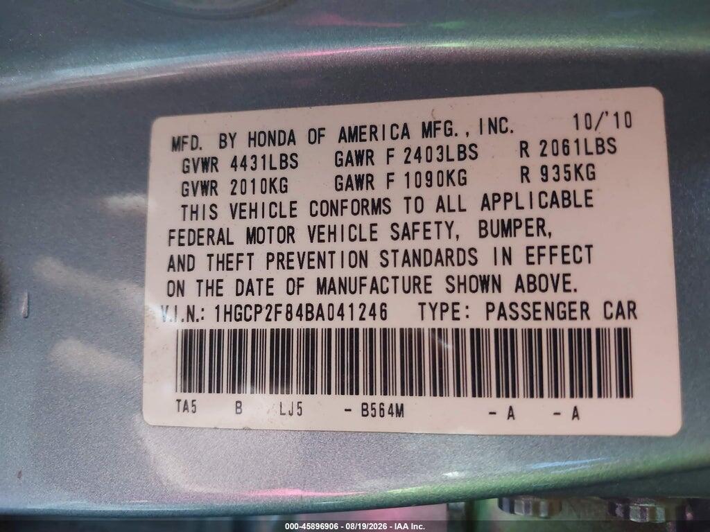 1HGCP2F84BA041246 2011 HONDA ACCORD photo no. 9