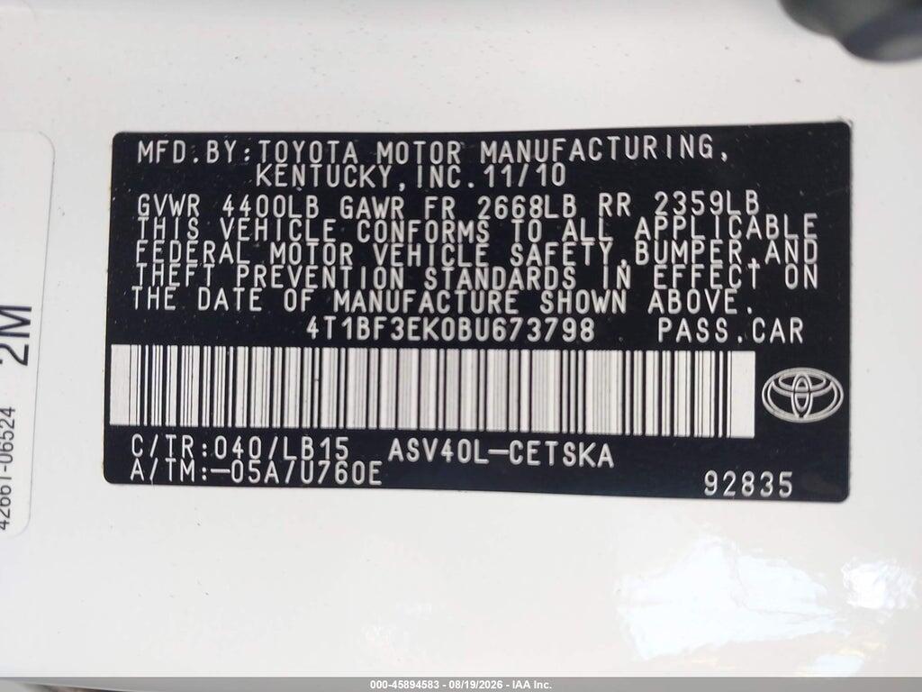 4T1BF3EK0BU673798 2011 TOYOTA CAMRY photo no. 9