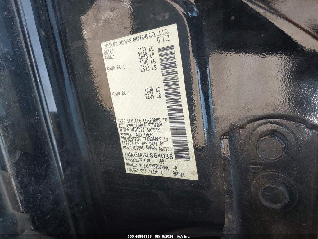 1N4AA5AP1BC864038 2011 NISSAN MAXIMA photo no. 9