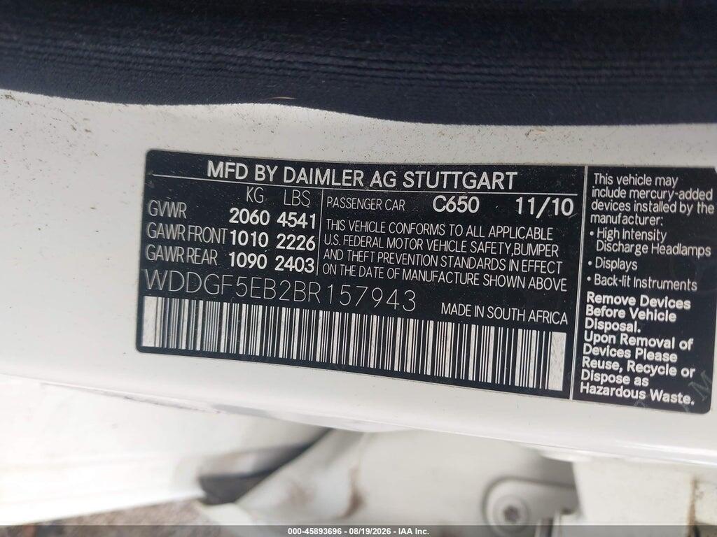 WDDGF5EB2BR157943 2011 MERCEDES-BENZ C 300 photo no. 9