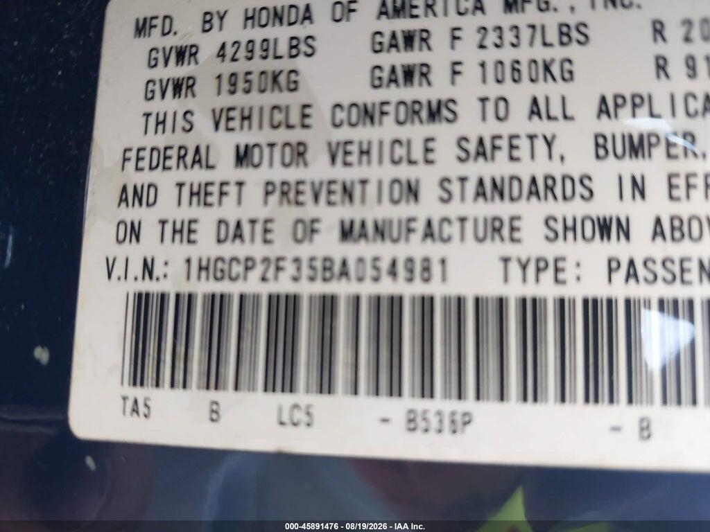 1HGCP2F35BA054981 2011 HONDA ACCORD photo no. 9