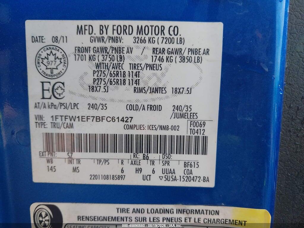 1FTFW1EF7BFC61427 2011 FORD F-150 photo no. 9