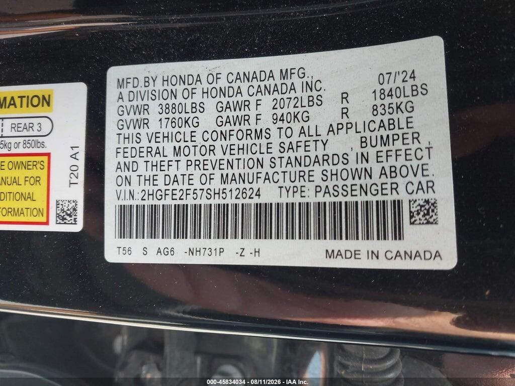 2HGFE2F57SH512624 2025 HONDA CIVIC photo no. 9