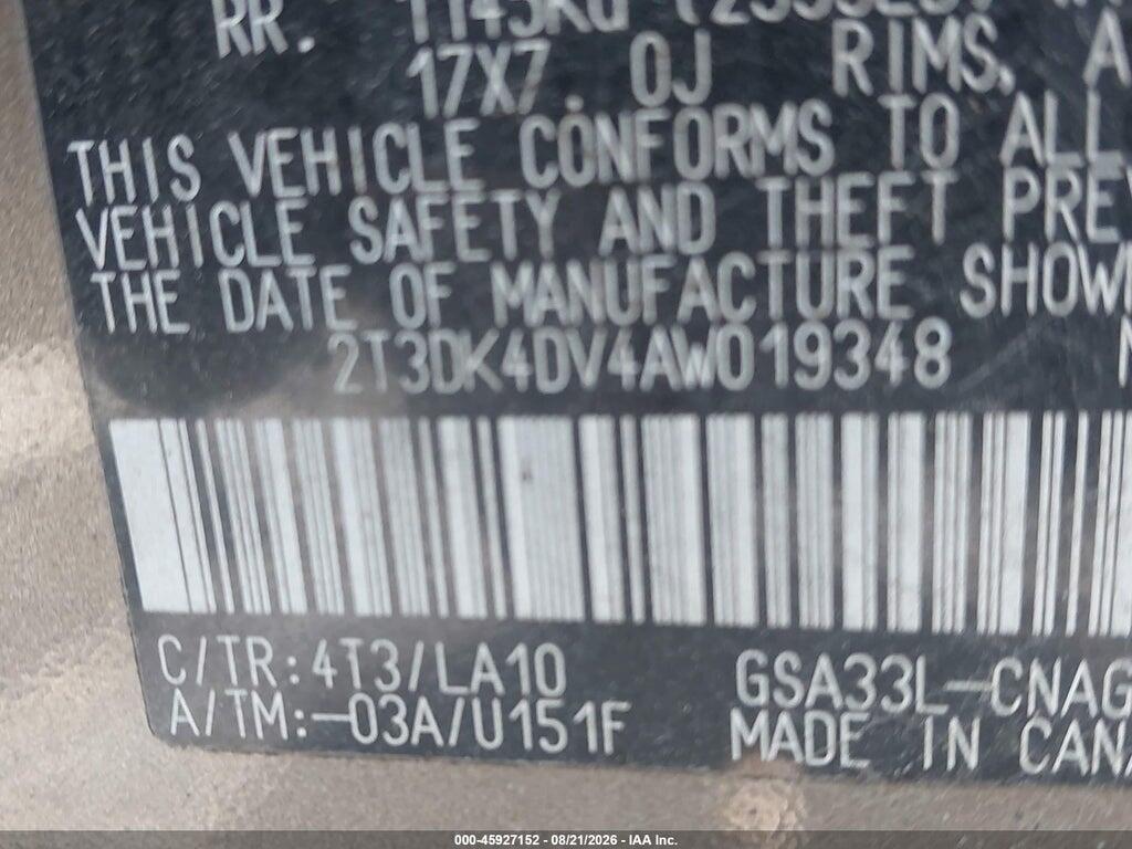 2T3DK4DV4AW019348 2010 TOYOTA RAV4 photo no. 9