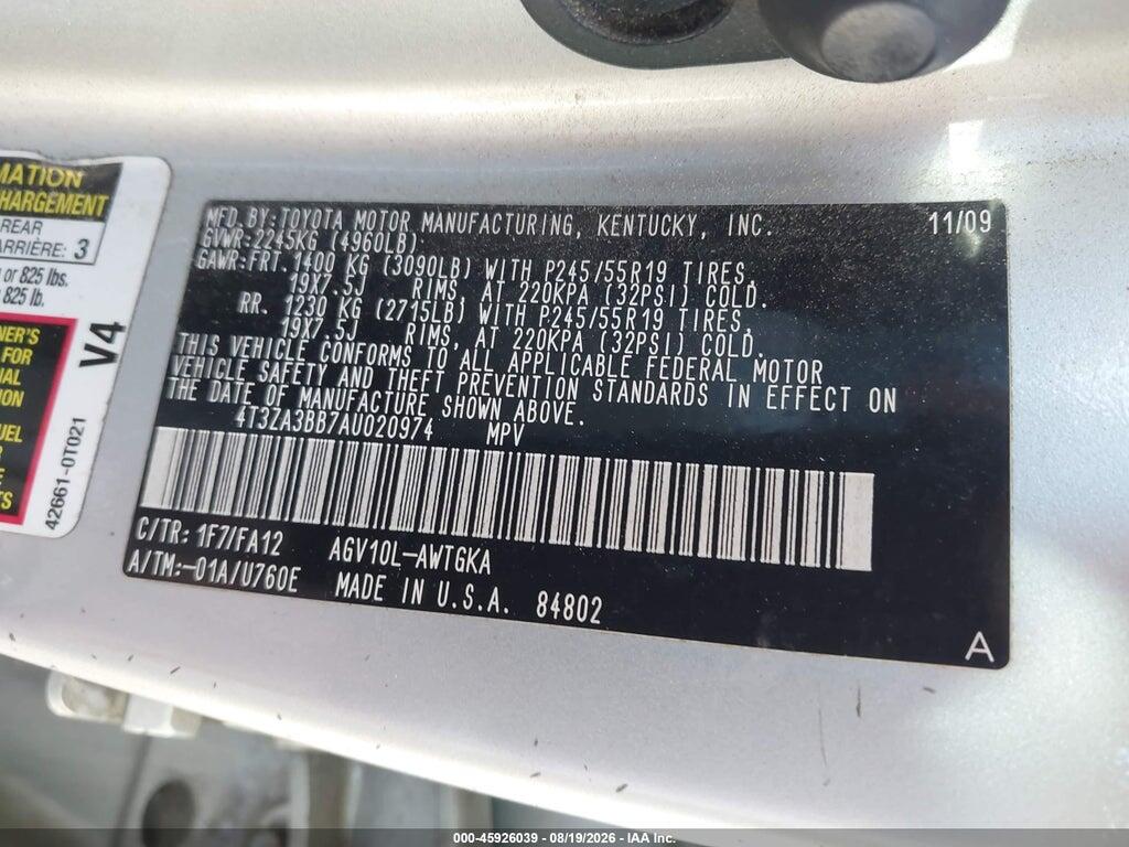 4T3ZA3BB7AU020974 2010 TOYOTA VENZA photo no. 9