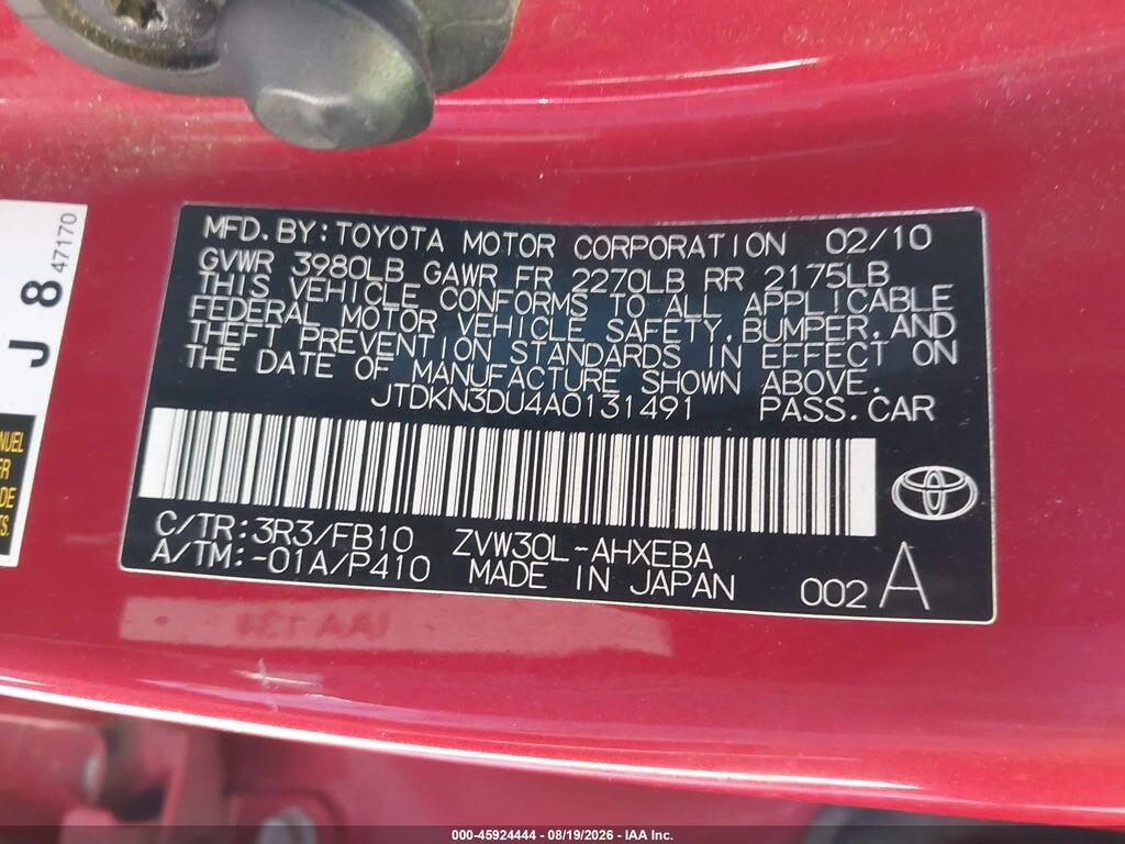 JTDKN3DU4A0131491 2010 TOYOTA PRIUS photo no. 9