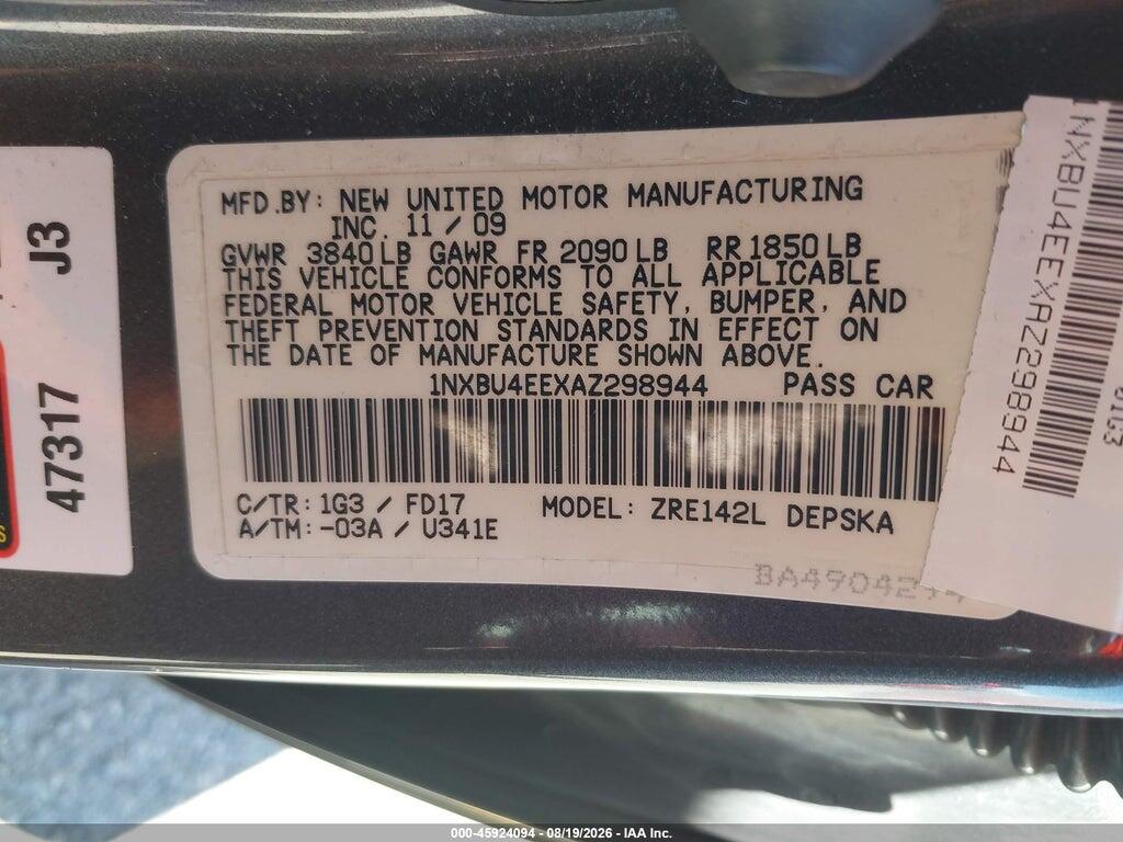 1NXBU4EEXAZ298944 2010 TOYOTA COROLLA photo no. 9