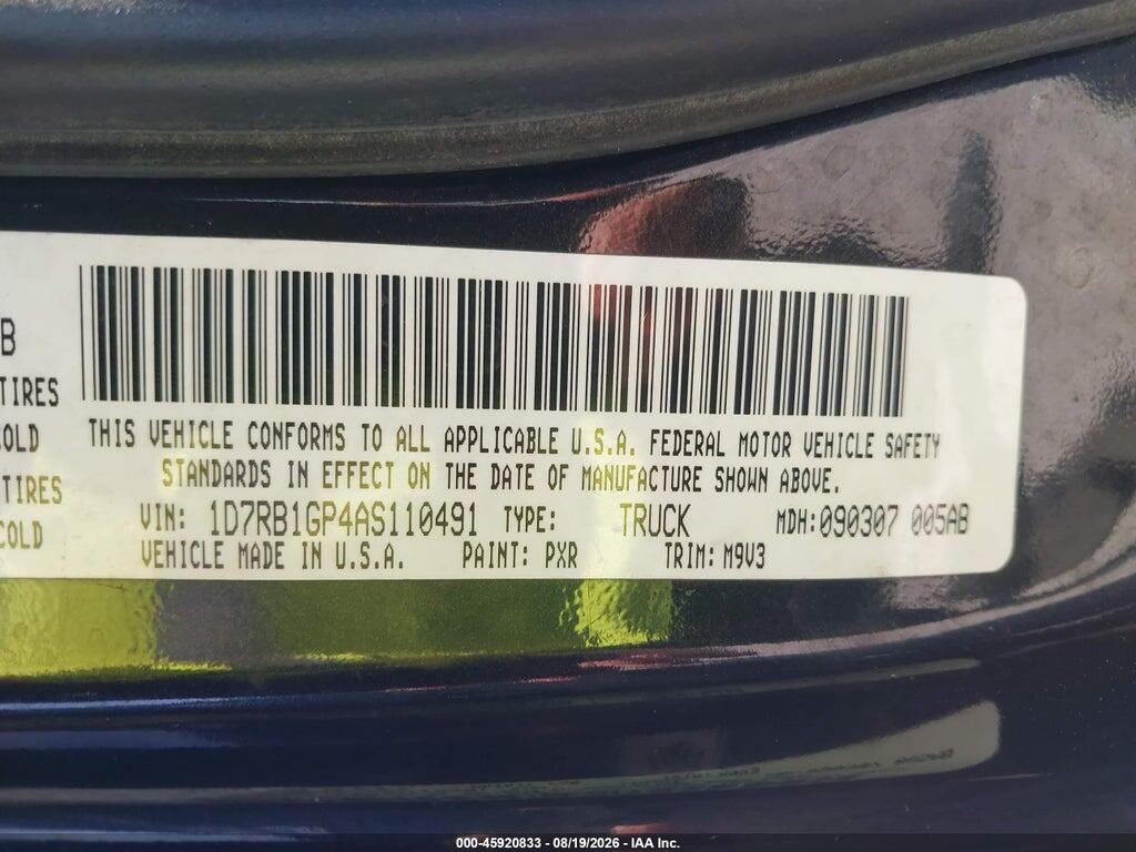1D7RB1GP4AS110491 2010 DODGE RAM 1500 photo no. 9