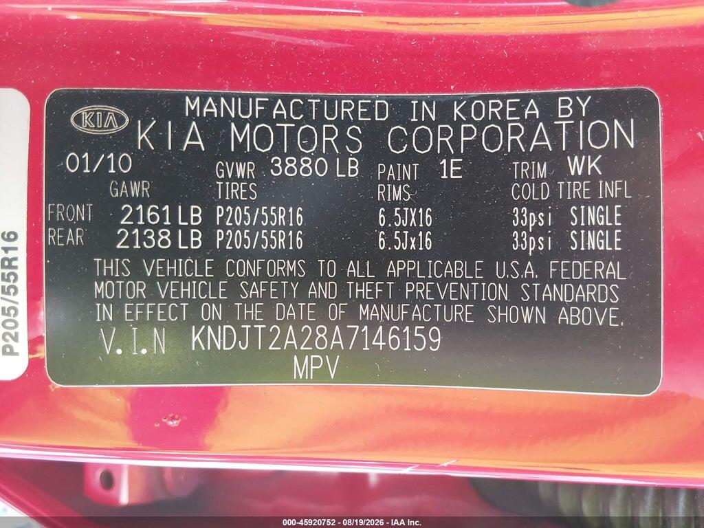 KNDJT2A28A7146159 2010 KIA SOUL photo no. 9