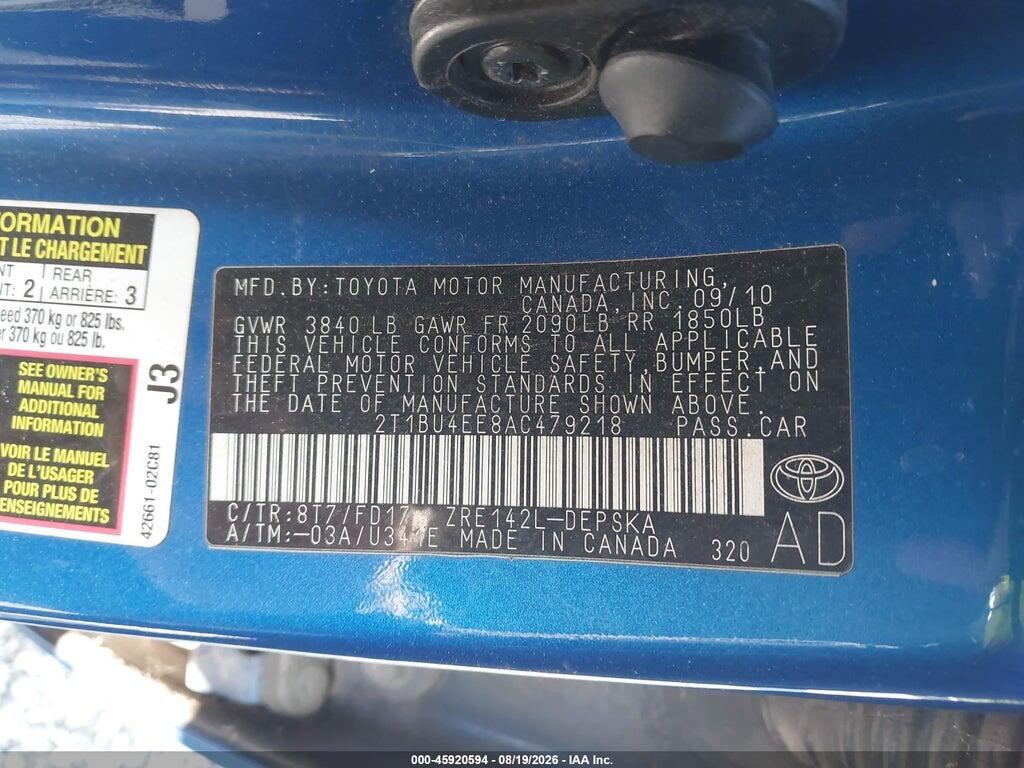2T1BU4EE8AC479218 2010 TOYOTA COROLLA photo no. 9