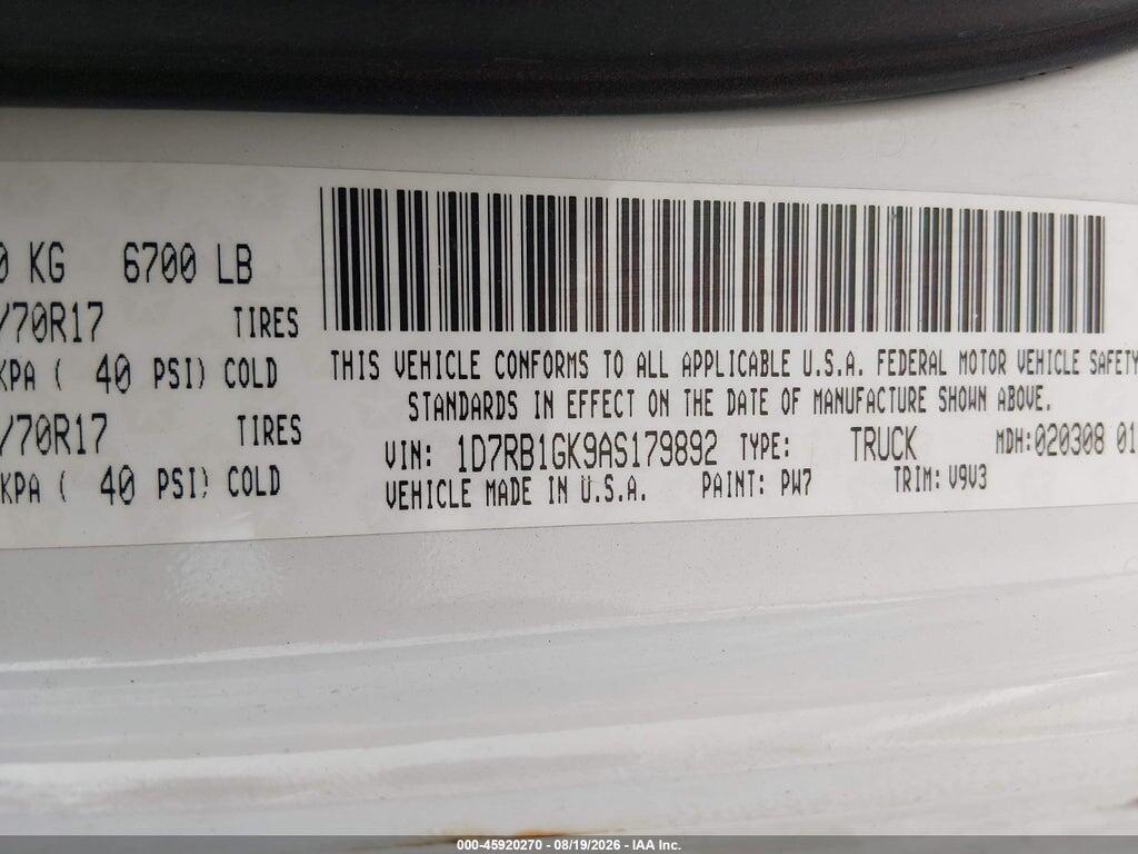 1D7RB1GK9AS179892 2010 DODGE RAM 1500 photo no. 9