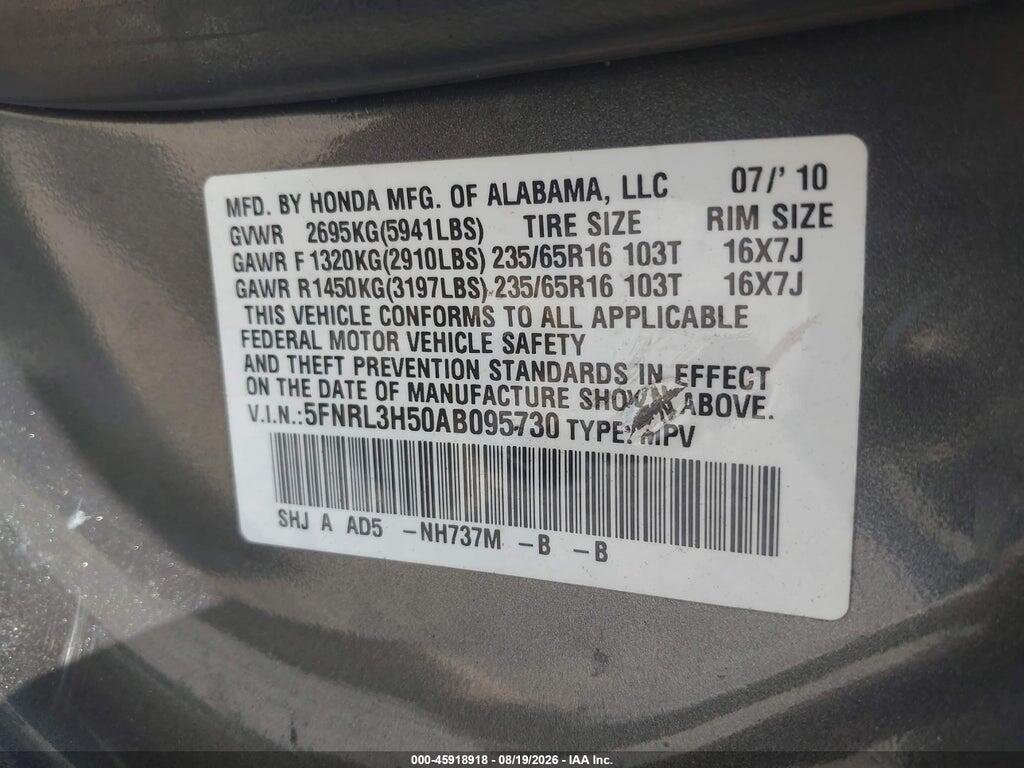 5FNRL3H50AB095730 2010 HONDA ODYSSEY photo no. 9