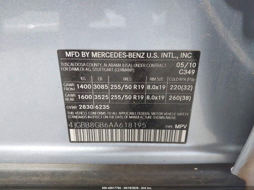 4JGBB8GB6AA618195 2010 MERCEDES-BENZ ML 350 photo no. 9