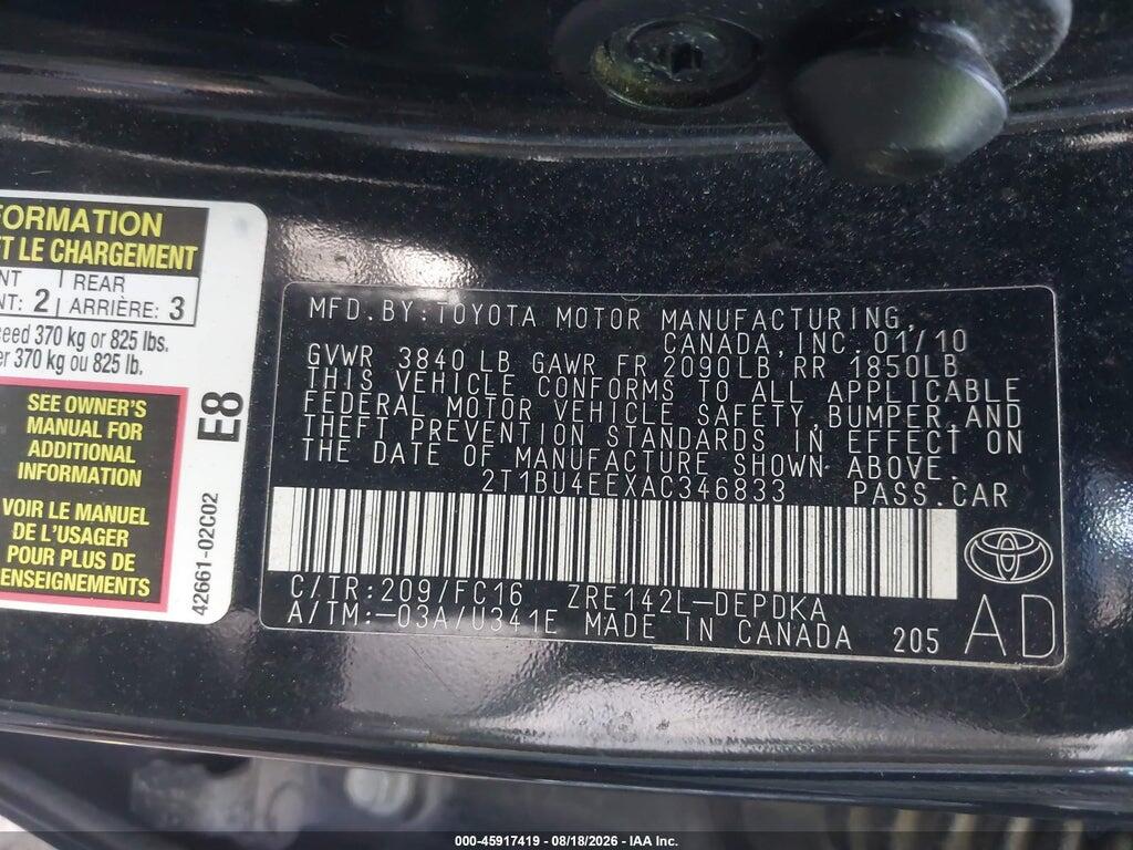 2T1BU4EEXAC346833 2010 TOYOTA COROLLA photo no. 9