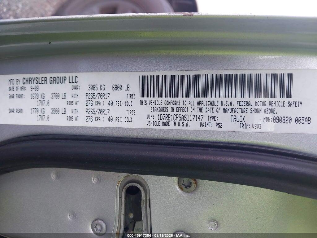 1D7RB1CP5AS117147 2010 DODGE RAM 1500 photo no. 9