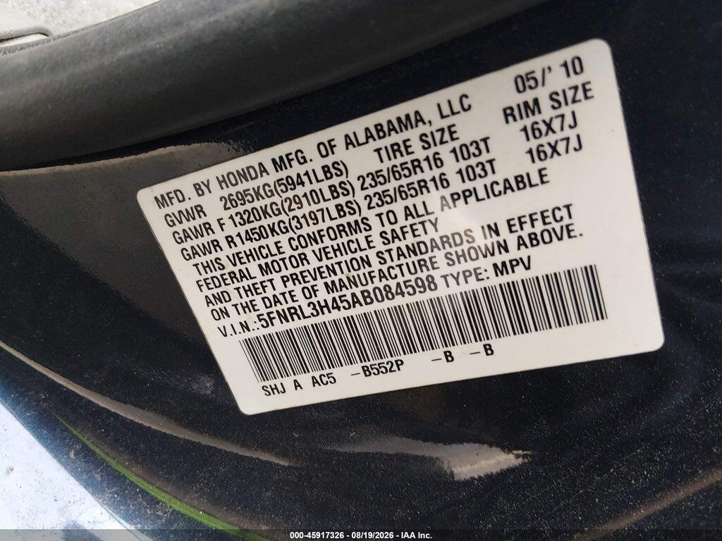 5FNRL3H45AB084598 2010 HONDA ODYSSEY photo no. 9