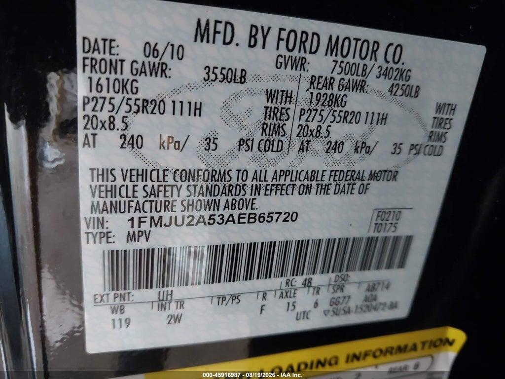 1FMJU2A53AEB65720 2010 FORD EXPEDITION photo no. 9