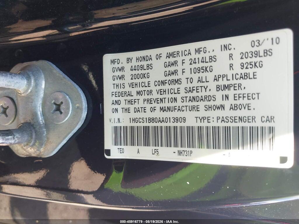 1HGCS1B80AA013909 2010 HONDA ACCORD photo no. 9
