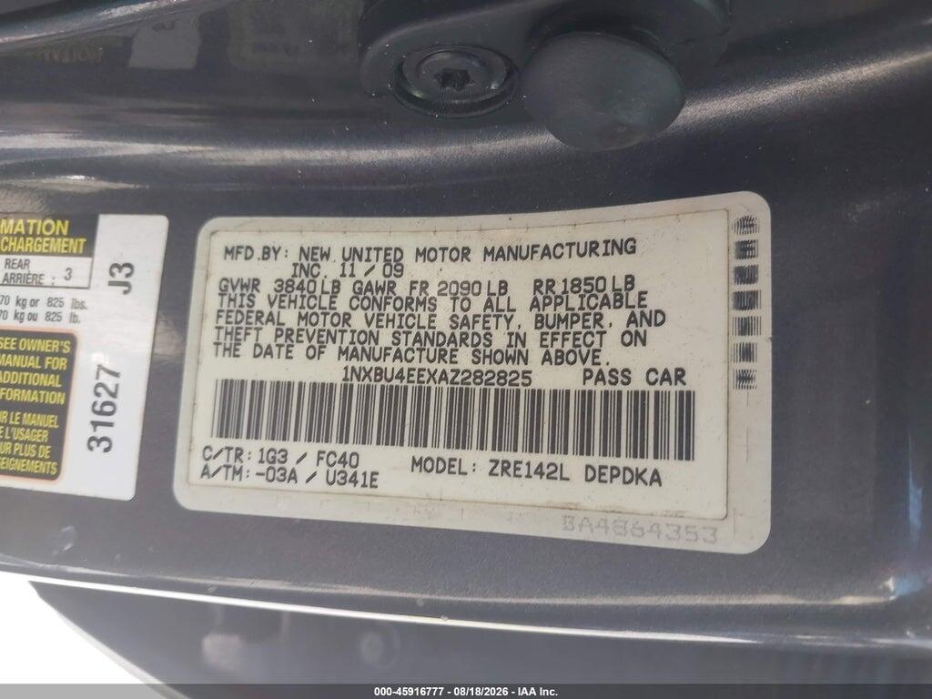 1NXBU4EEXAZ282825 2010 TOYOTA COROLLA photo no. 9