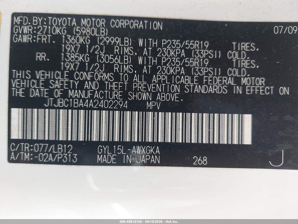 JTJBC1BA4A2402294 2010 LEXUS RX 450H photo no. 9