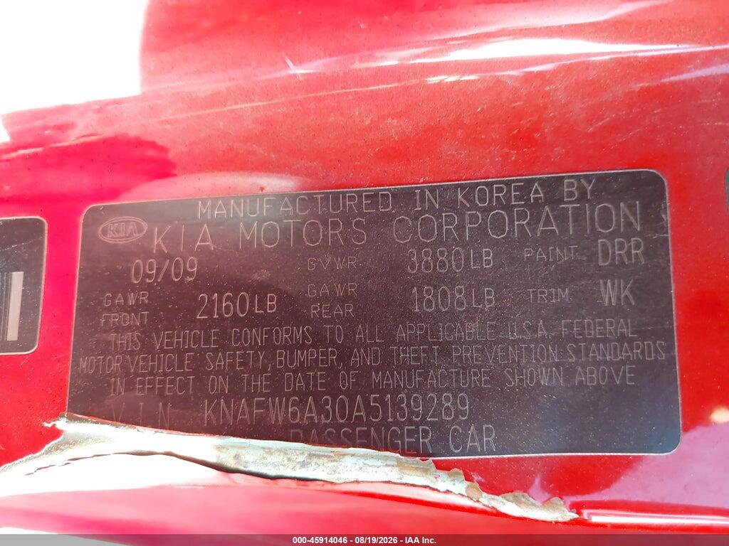 KNAFW6A30A5139289 2010 KIA FORTE KOUP photo no. 9