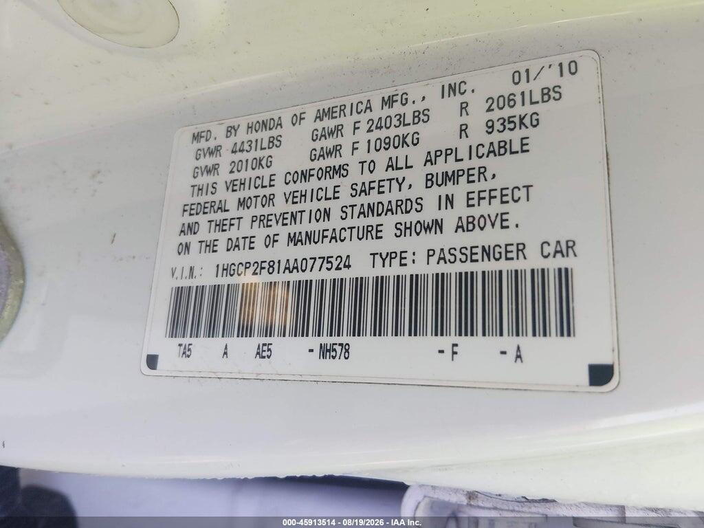 1HGCP2F81AA077524 2010 HONDA ACCORD photo no. 9